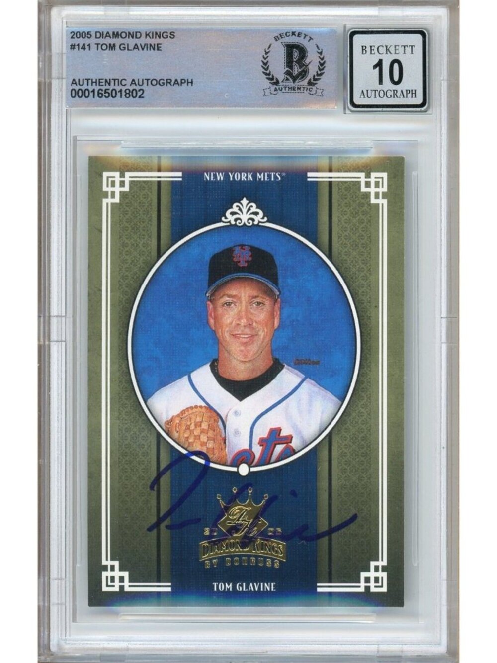 Tom Glavine Signed 2005 Donruss DK #141 New York Mets BAS Slab BGS Auto 10 HOF